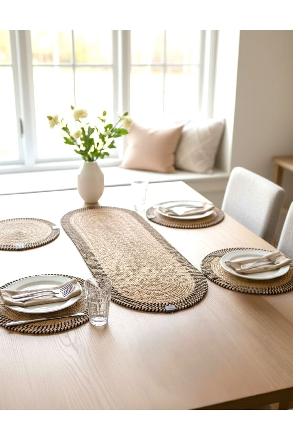 Leke Tutmaz Örgü Sofra Seti 4 Supla 33 cm ve 1 Runner 35x100 cm Takım Modern Amerikan Servis