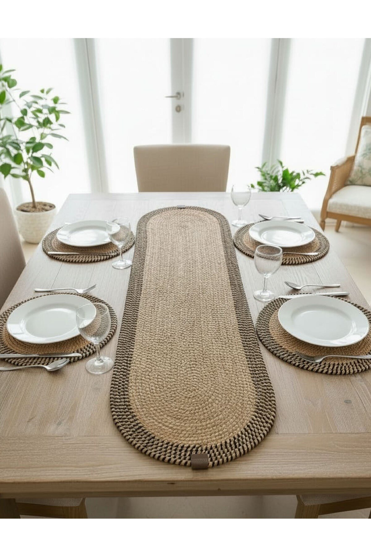 Leke Tutmaz Örgü Sofra Seti 4 Supla 33 cm ve 1 Runner 35x100 cm Takım Modern Amerikan Servis