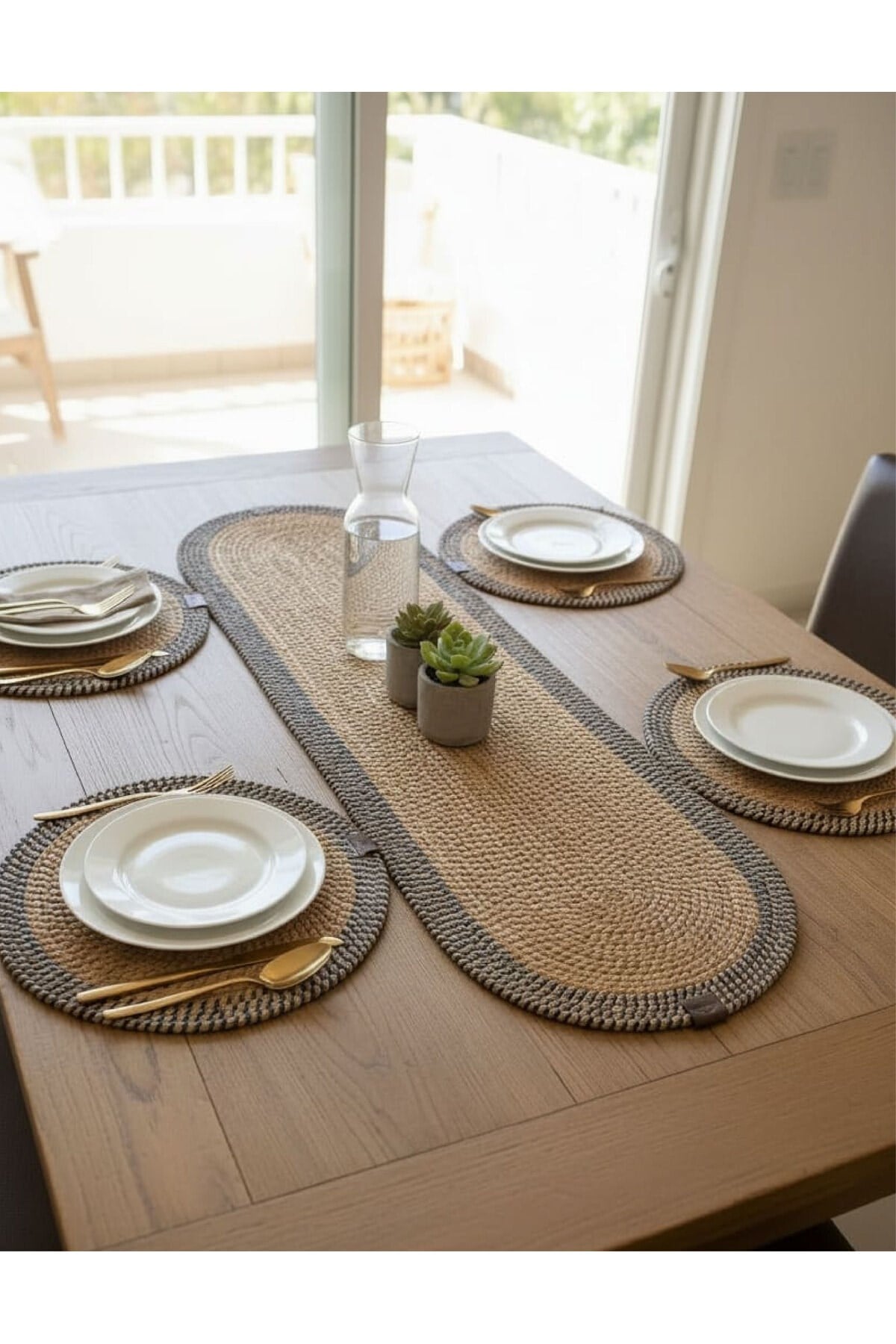 Leke Tutmaz Örgü Sofra Seti 4 Supla 33 cm ve 1 Runner 35x100 cm Takım Modern Amerikan Servis