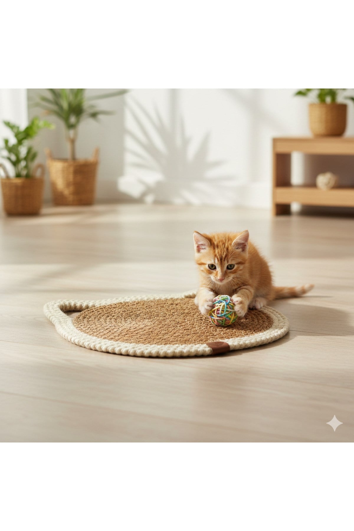 Lüks Hasır Görünümlü Kedi Paspası | Su Geçirmez, Leke Tutmaz - | 37x32 cm
