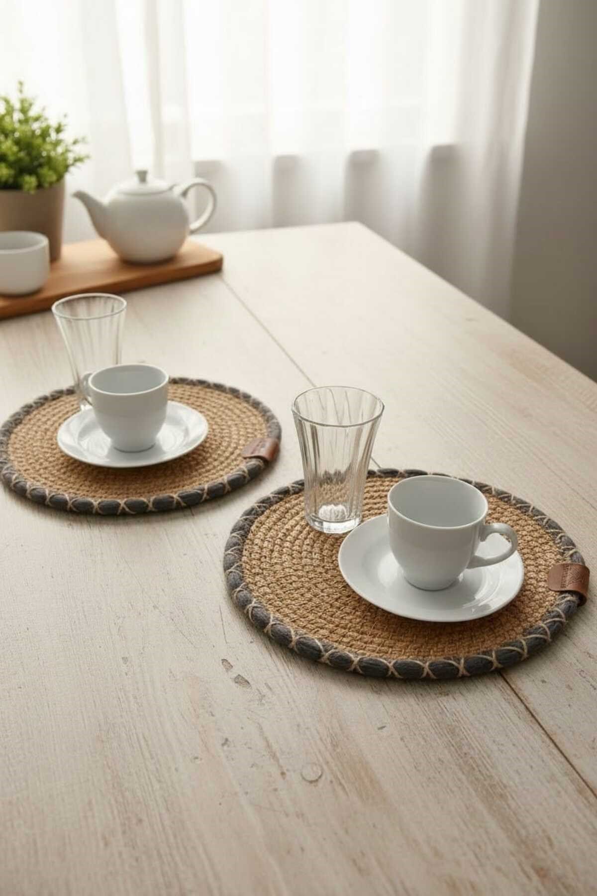 Örgü Model Kahve Sunumluğu 2’li Set 23 Cm – El Yapımı Bardak Altlığı Dekoratif Sunum Altlığı