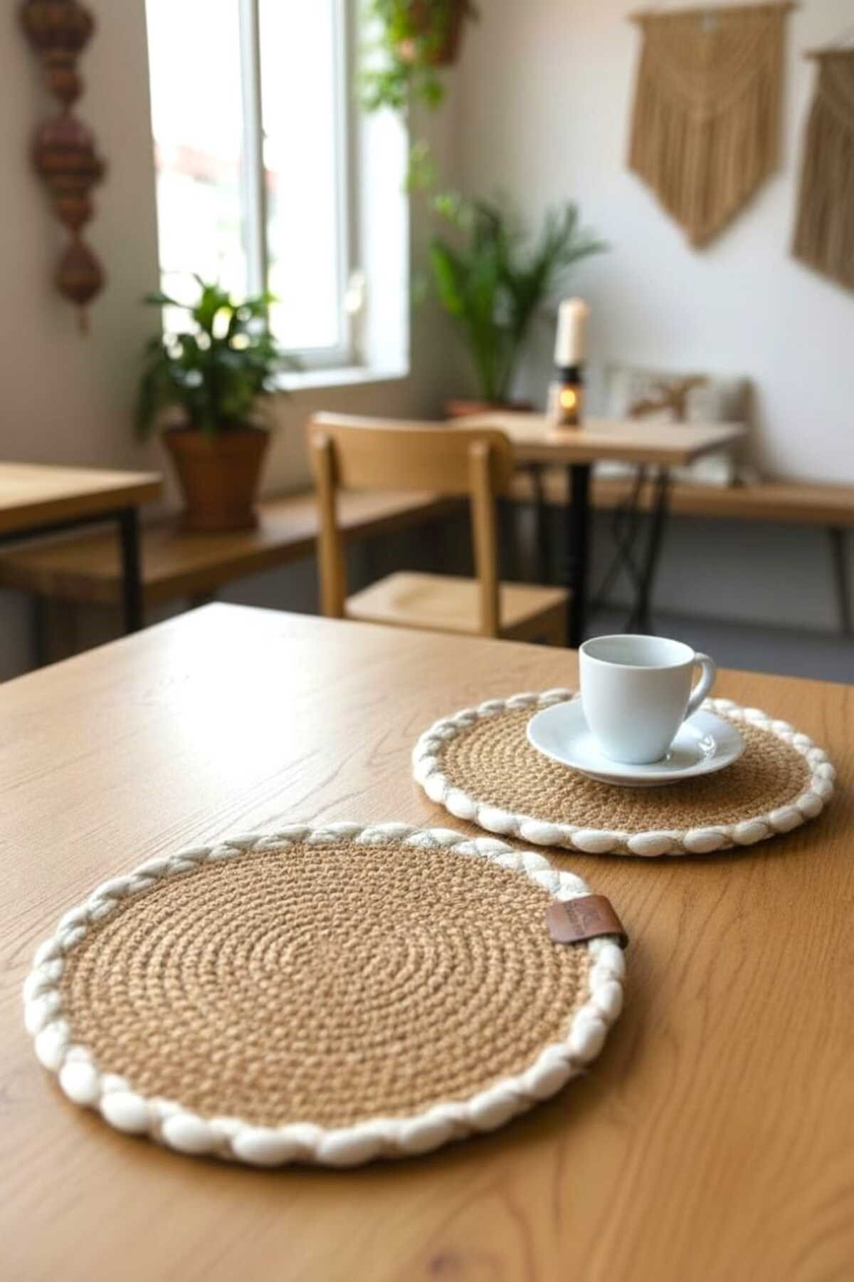 Örgü Model Kahve Sunumluğu 2’li Set 23 Cm – El Yapımı Bardak Altlığı Dekoratif Sunum Altlığı