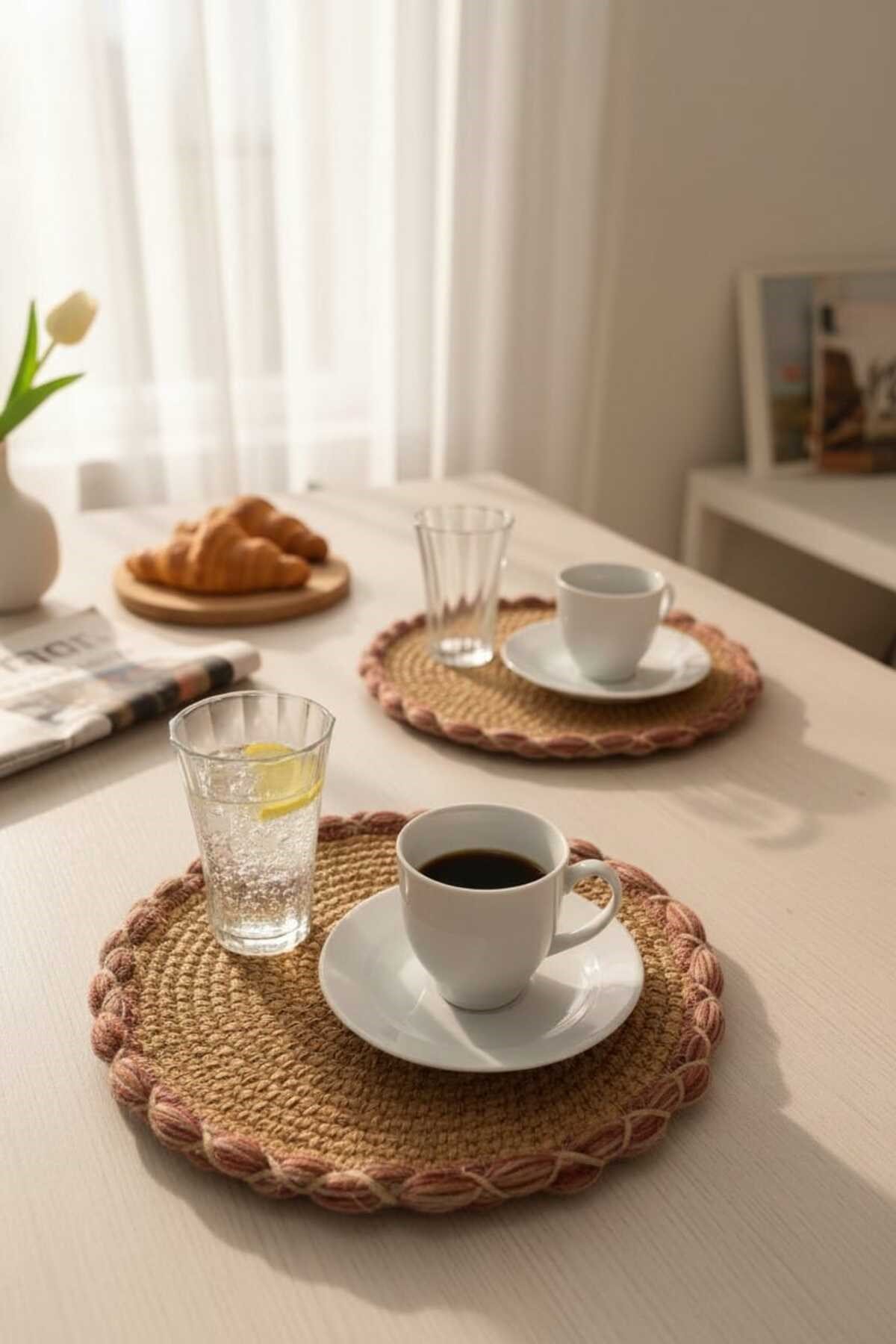 Örgü Model Kahve Sunumluğu 2’li Set 23 Cm – El Yapımı Bardak Altlığı Dekoratif Sunum Altlığı