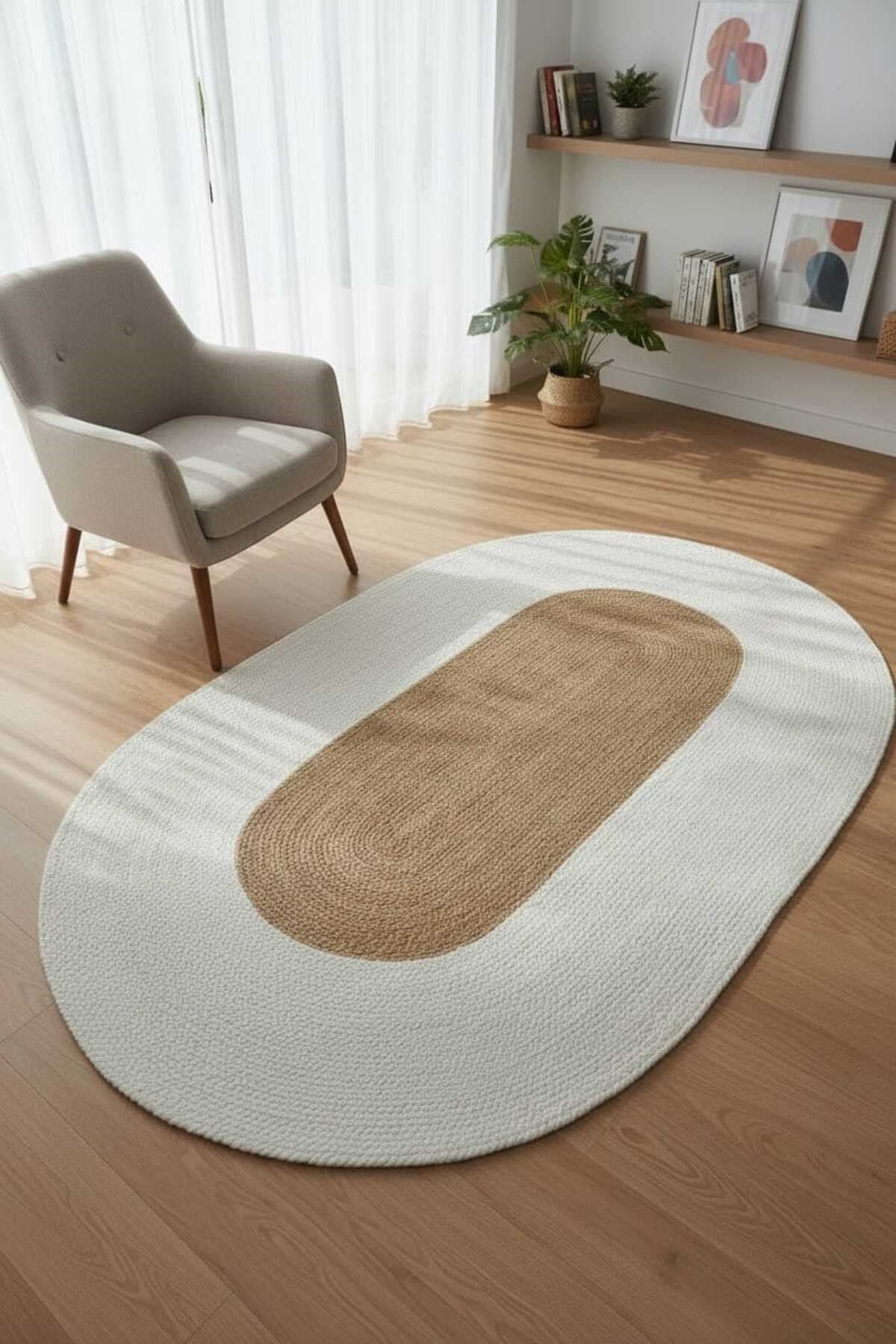 Oval Halı Krem & Natural | Yumuşak Dokulu Şık Dekoratif Zemin Halısı