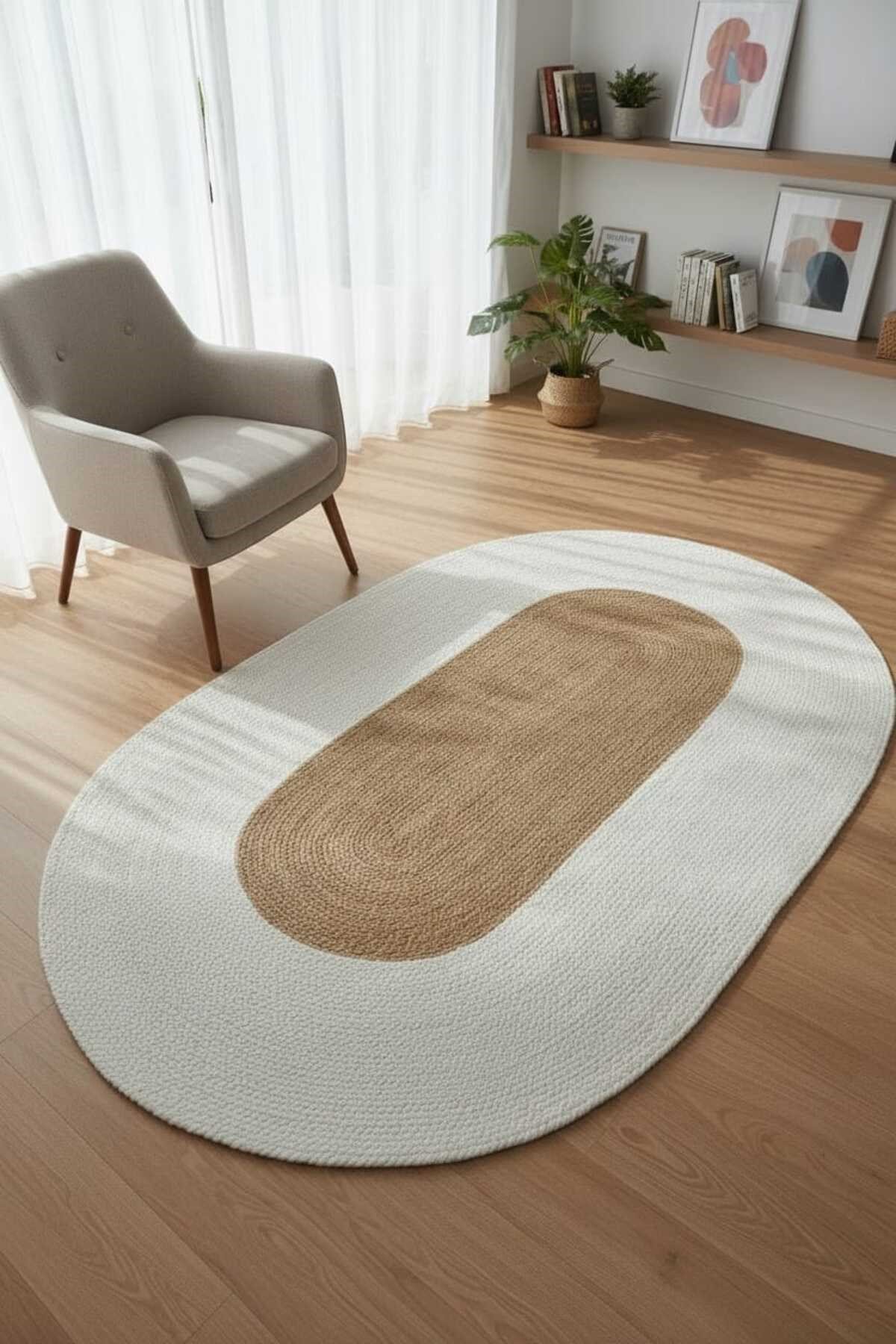 Oval Halı Krem & Natural | Yumuşak Dokulu Şık Dekoratif Zemin Halısı