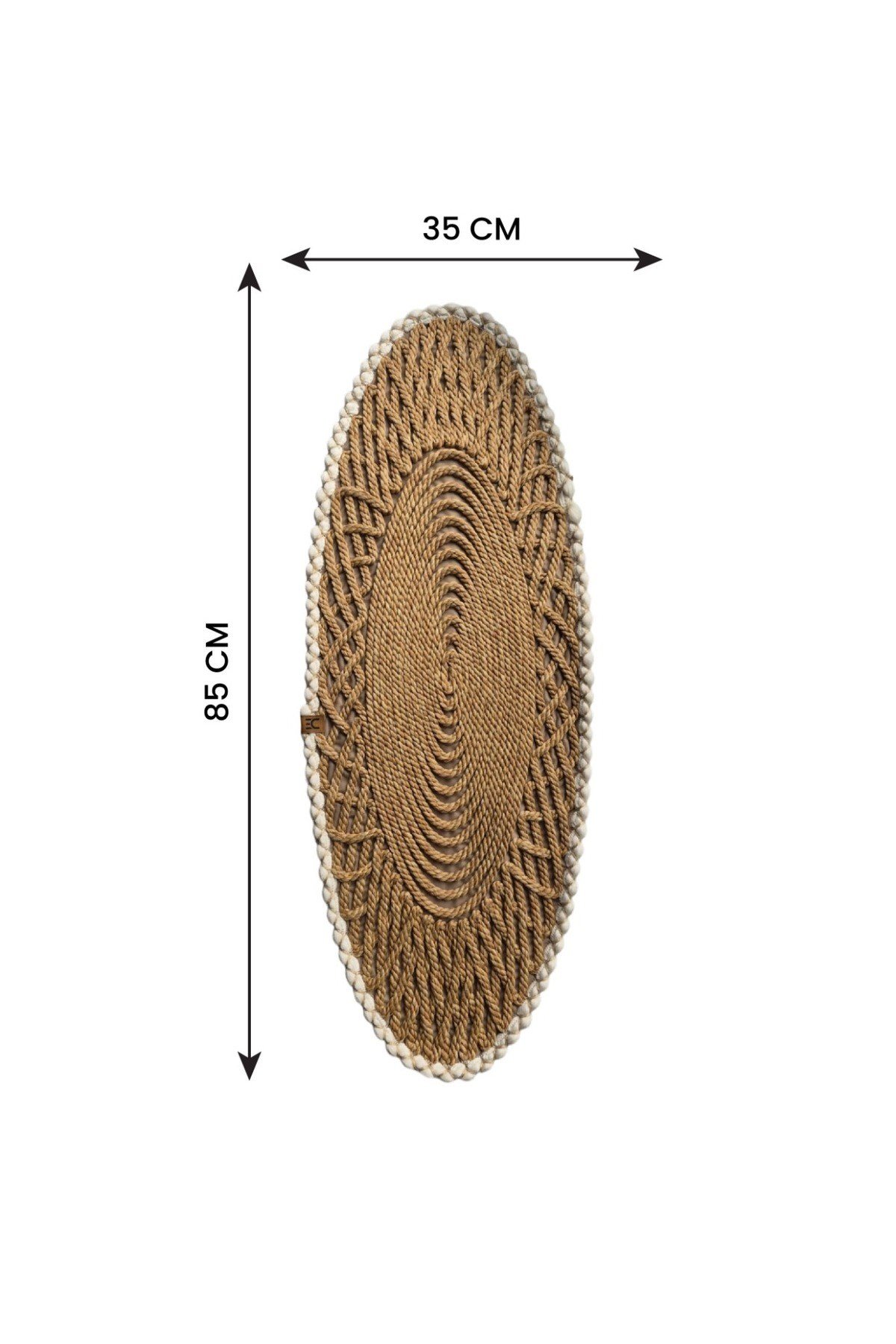Oval Modern Runner - 85x35 cm Örme Model Masa Örtüsü - Naturel Beyaz Desenli Runner