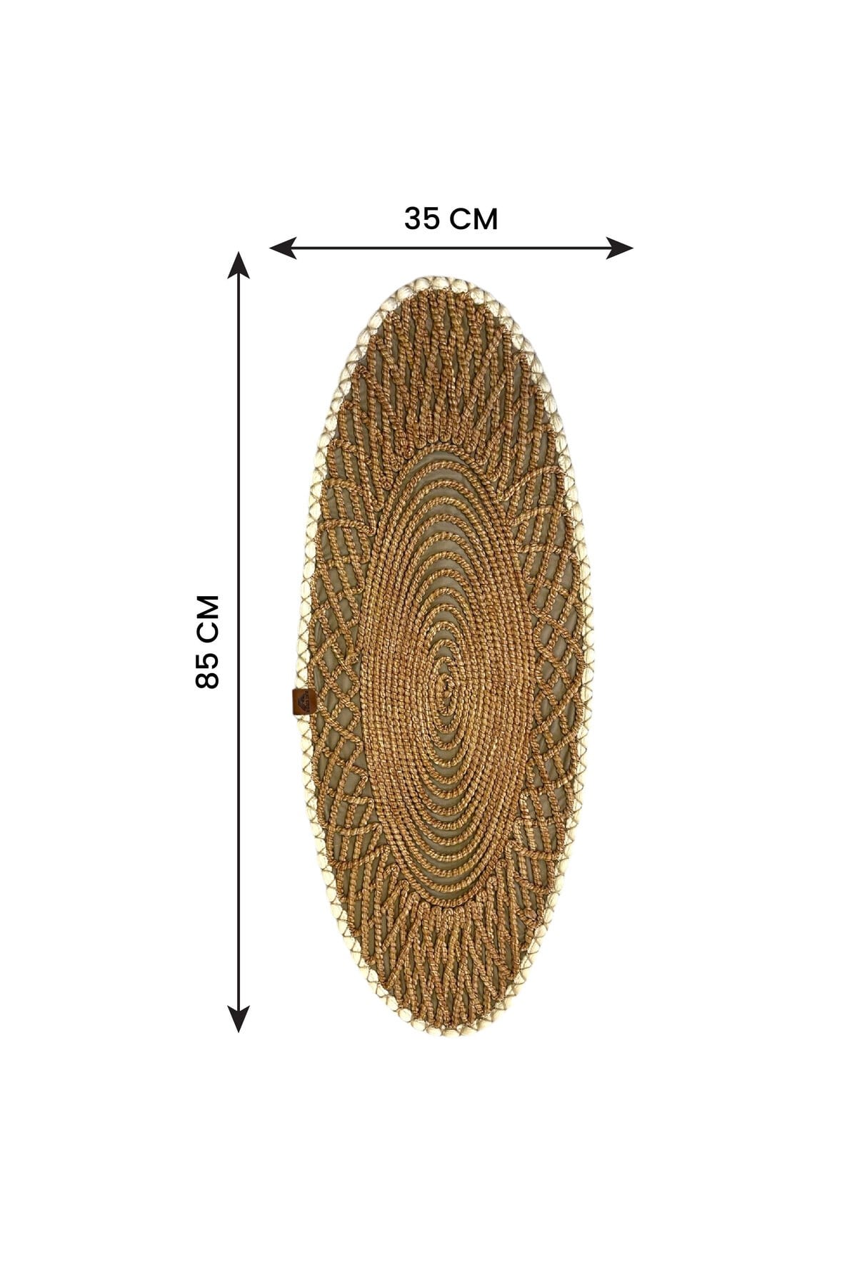 Oval Modern Runner - 85x35 cm Örme Model Masa Örtüsü - Naturel Beyaz Desenli Runner