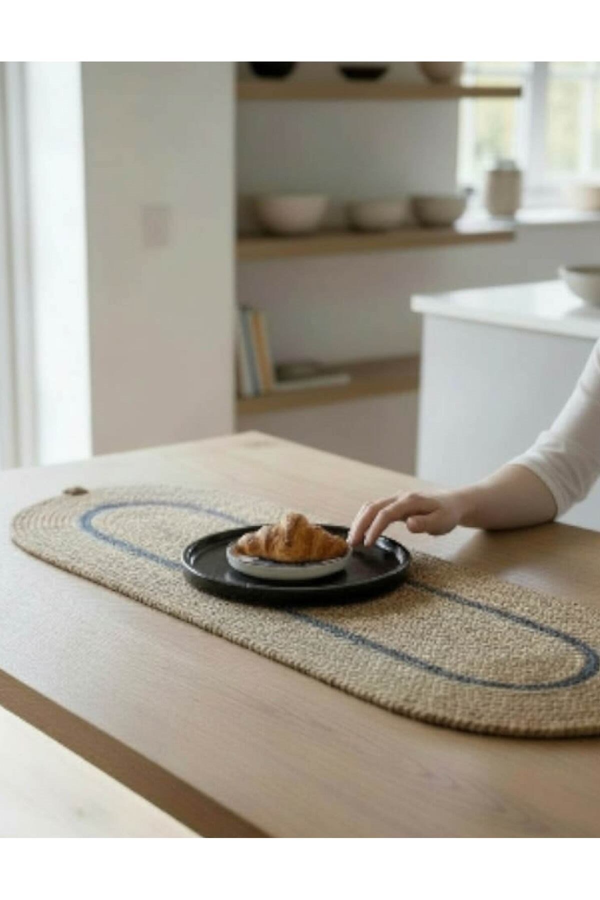 Runner Örgü Dokulu Oval Model 35x100 cm – Şık Masa Runnerı