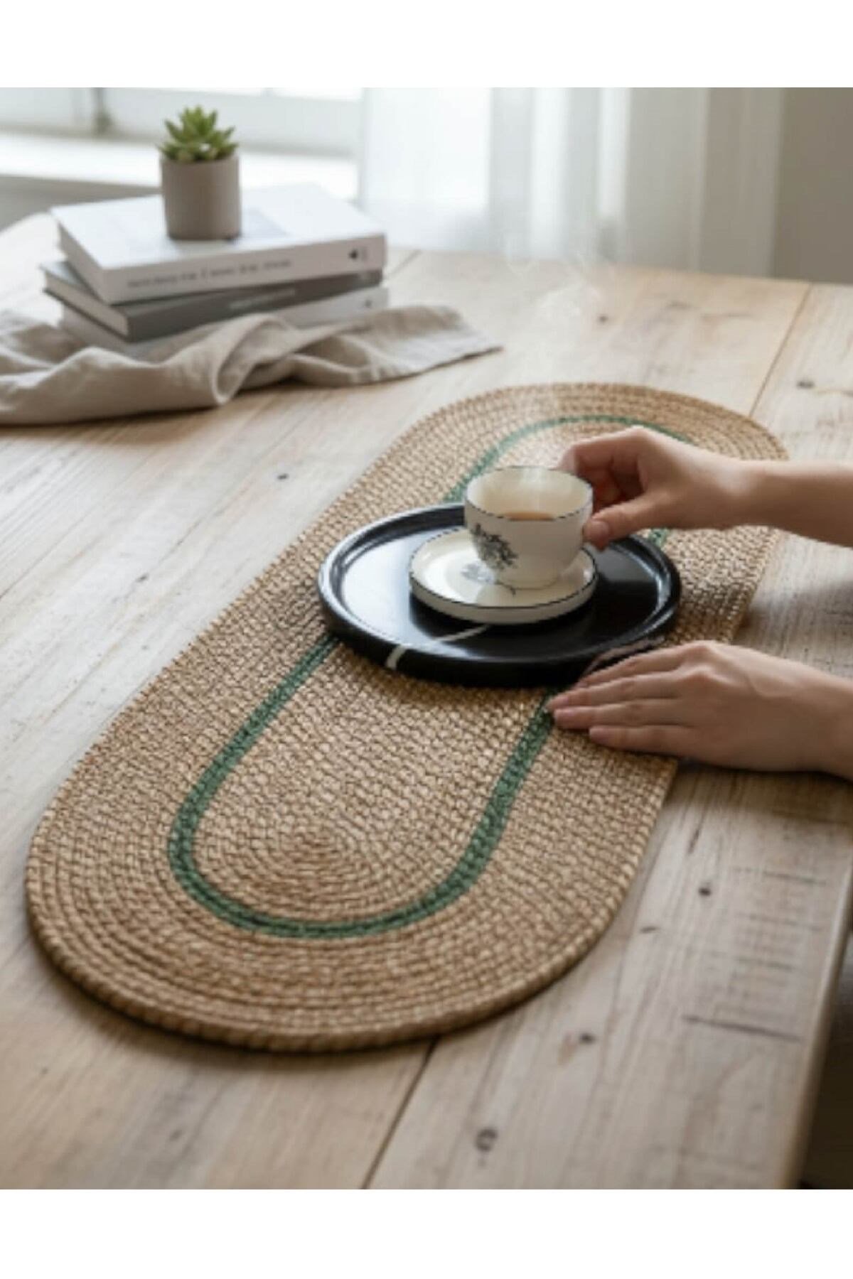 Runner Örgü Dokulu Oval Model 35x100 cm – Şık Masa Runnerı