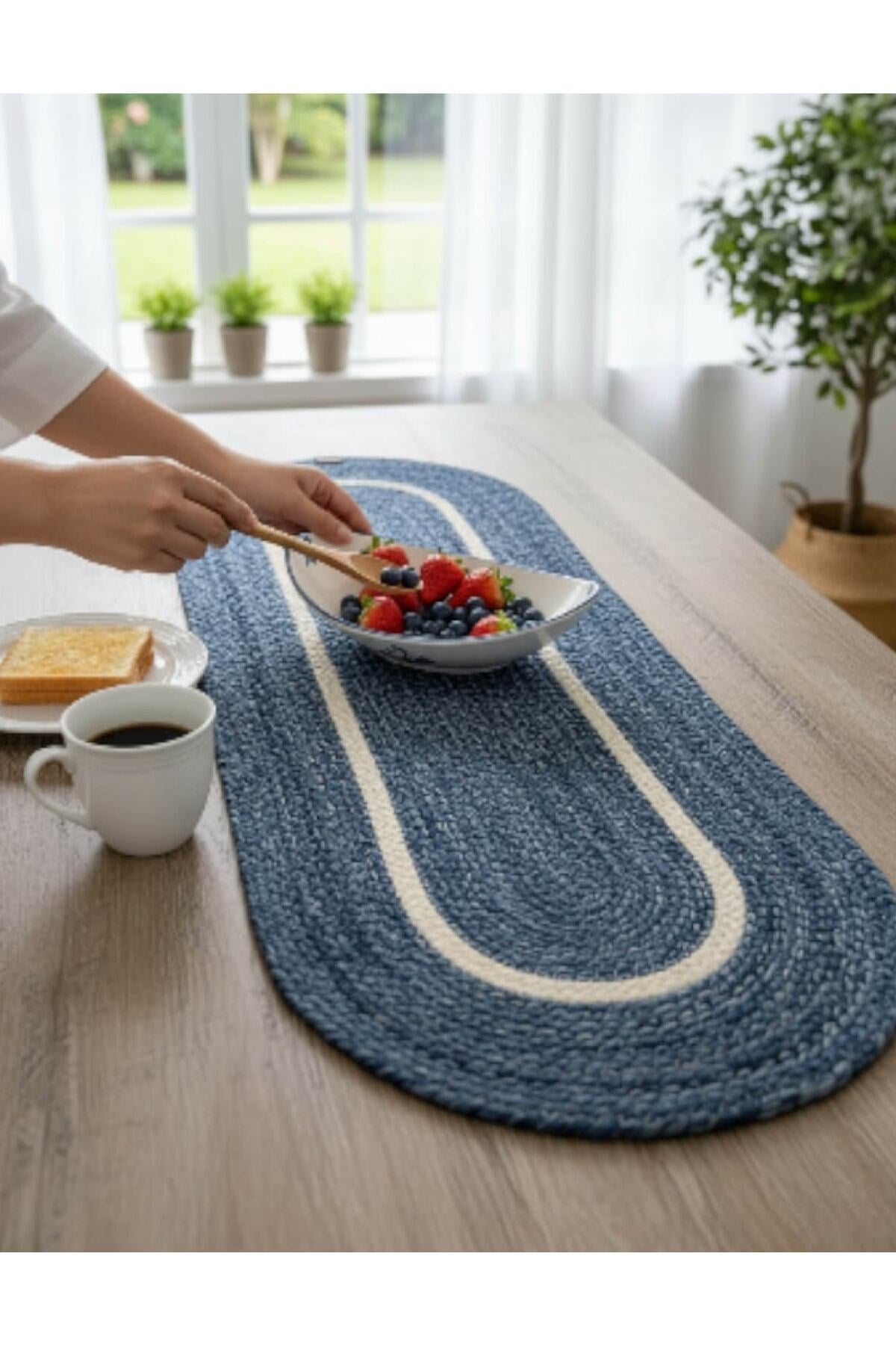 Runner Örgü Dokulu Oval Model 35x100 cm – Şık Masa Runnerı