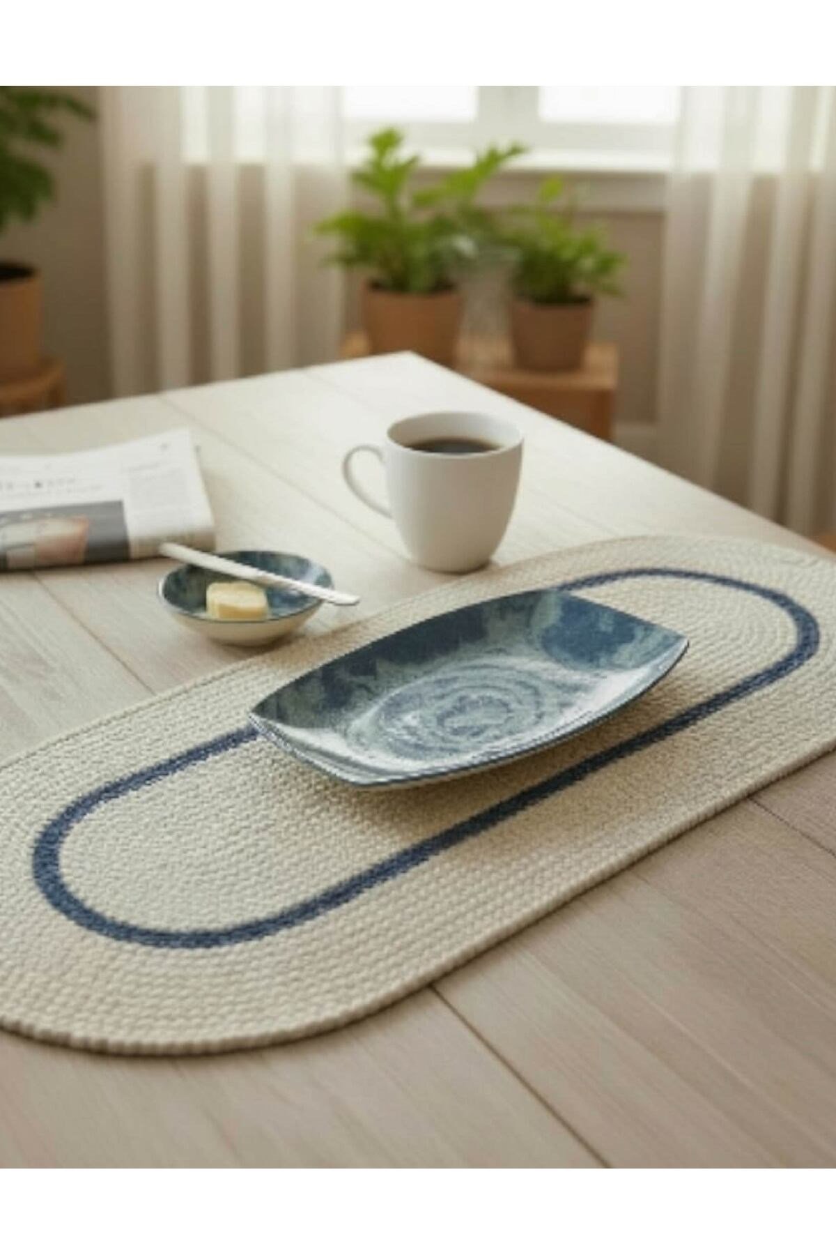 Runner Örgü Dokulu Oval Model 35x100 cm – Şık Masa Runnerı