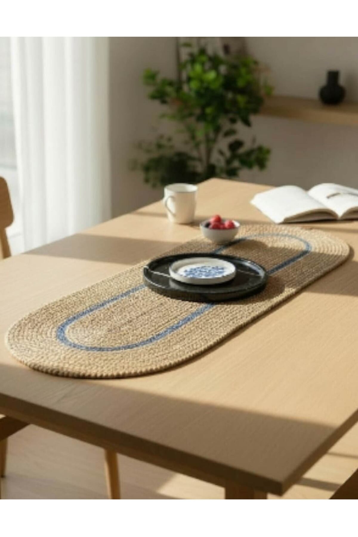 Runner Örgü Dokulu Oval Model 35x100 cm – Şık Masa Runnerı