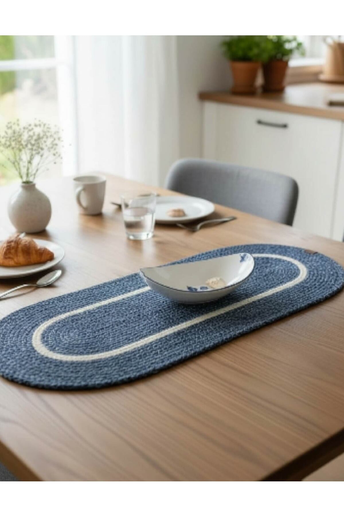 Runner Örgü Dokulu Oval Model 35x100 cm – Şık Masa Runnerı