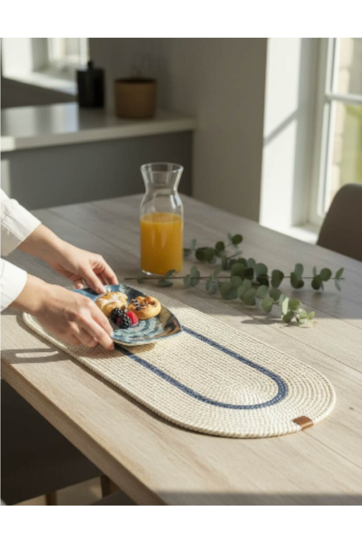 Runner Örgü Dokulu Oval Model 35x100 cm – Şık Masa Runnerı