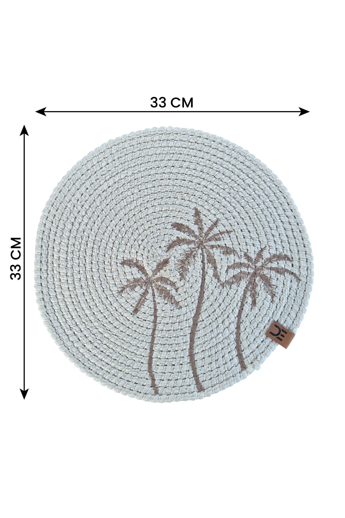 Rustik Boho Yuvarlak Supla 33 cm – Palmiye Desenli – 2 Adet Beyaz Renk
