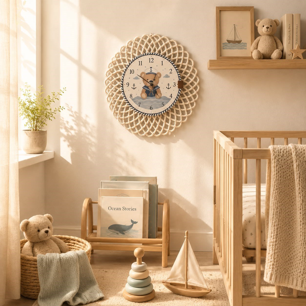 Sevimli Denizci Ayıcık Temalı Çocuk Odası Saati 43 CM