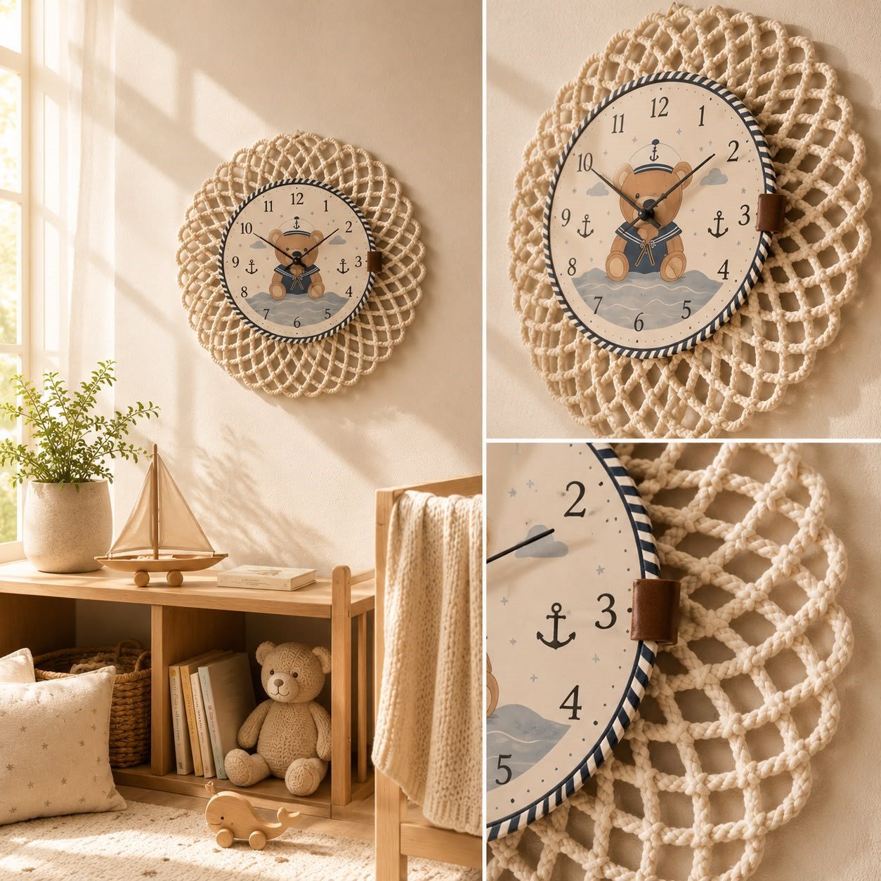 Sevimli Denizci Ayıcık Temalı Çocuk Odası Saati 43 CM