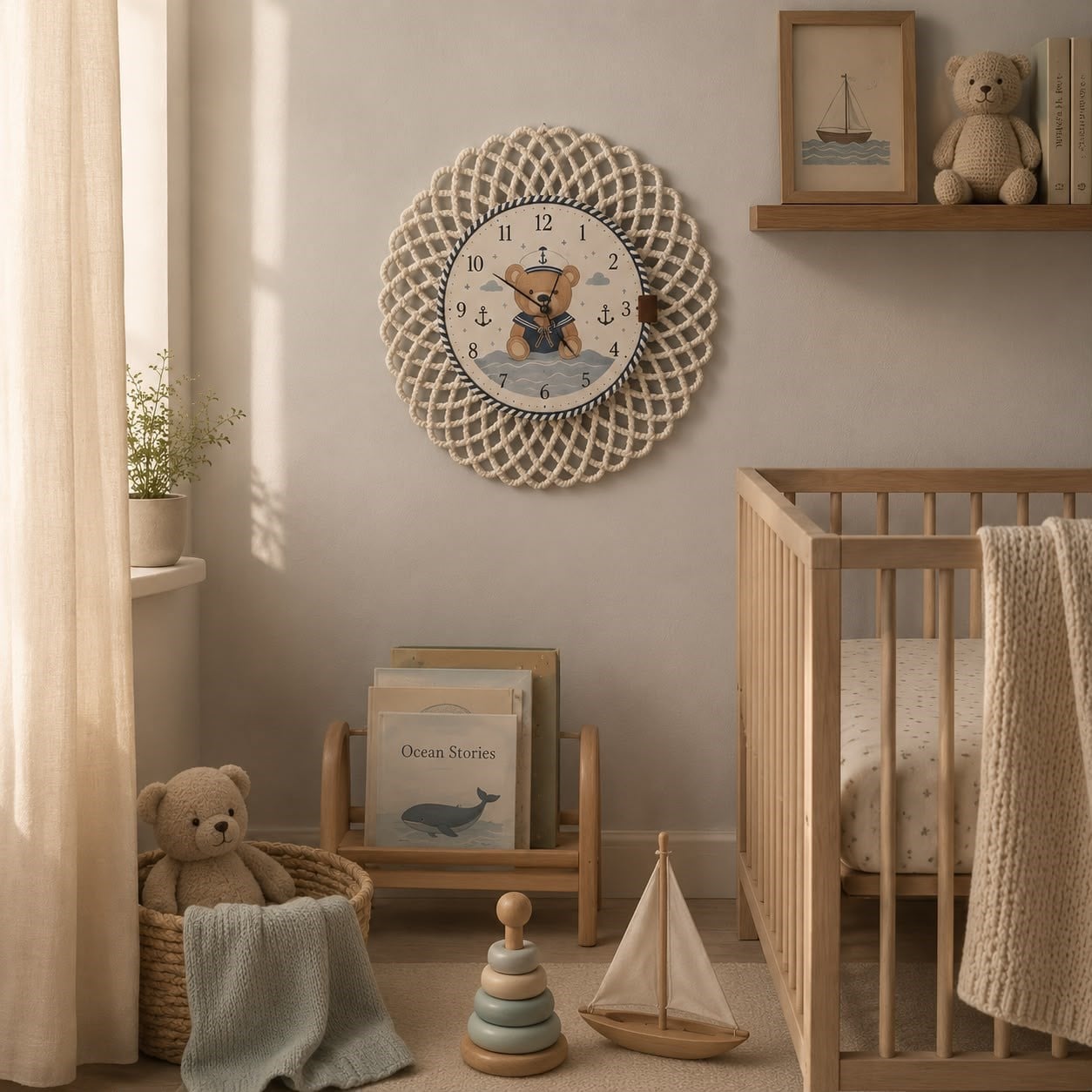 Sevimli Denizci Ayıcık Temalı Çocuk Odası Saati 43 CM