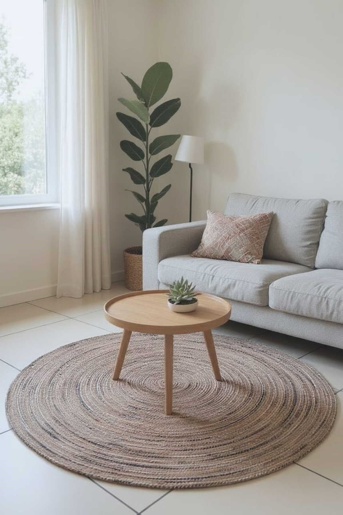 Yuvarlak Doğal Dokulu Dekor Halısı – Hasır Görünümlü Bohem Minimal Salon Halısı