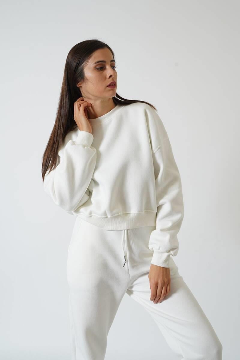 Aaron Yüksek Kalite Crop Takım Beyaz