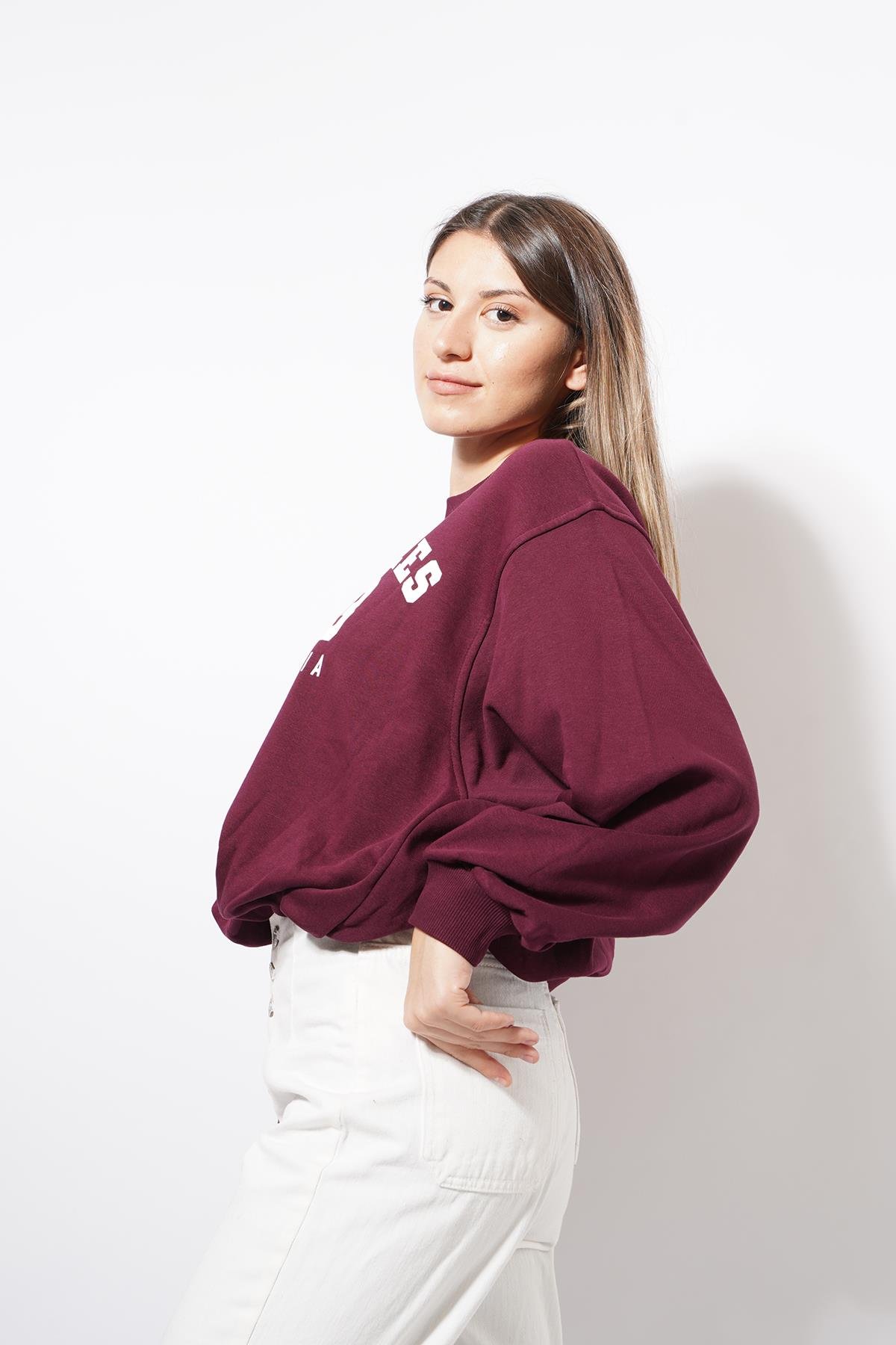 Afre Baskılı Sweat Bordo