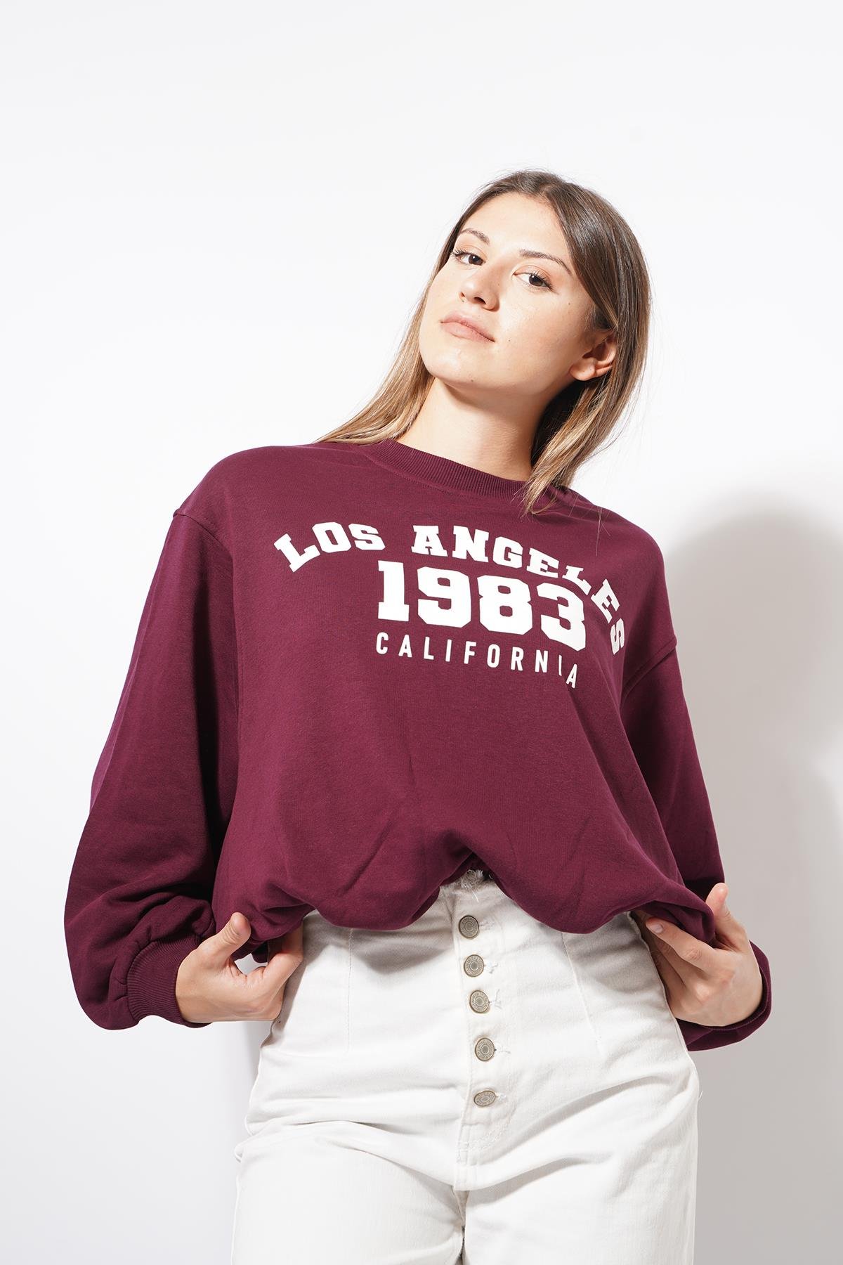 Afre Baskılı Sweat Bordo