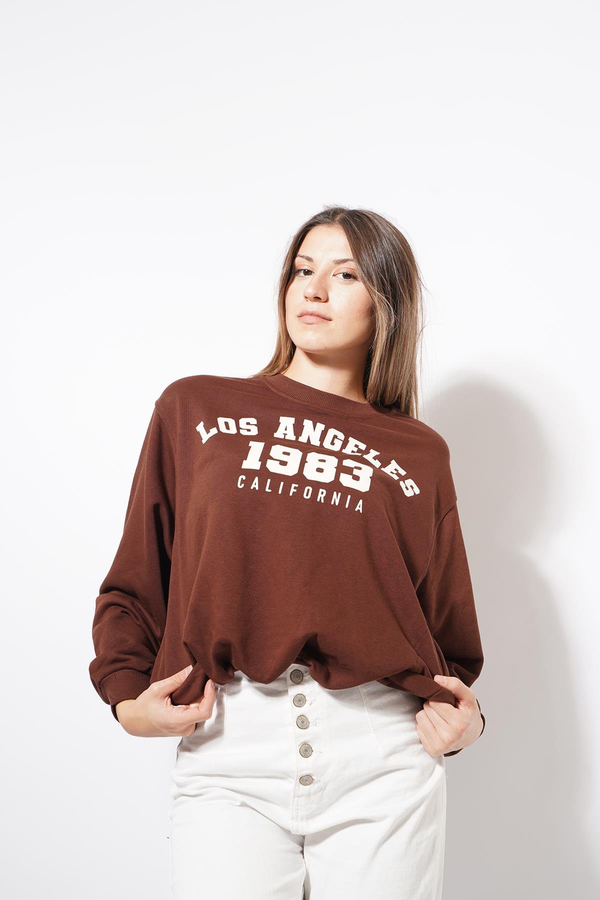 Afre Baskılı Sweat Kahve