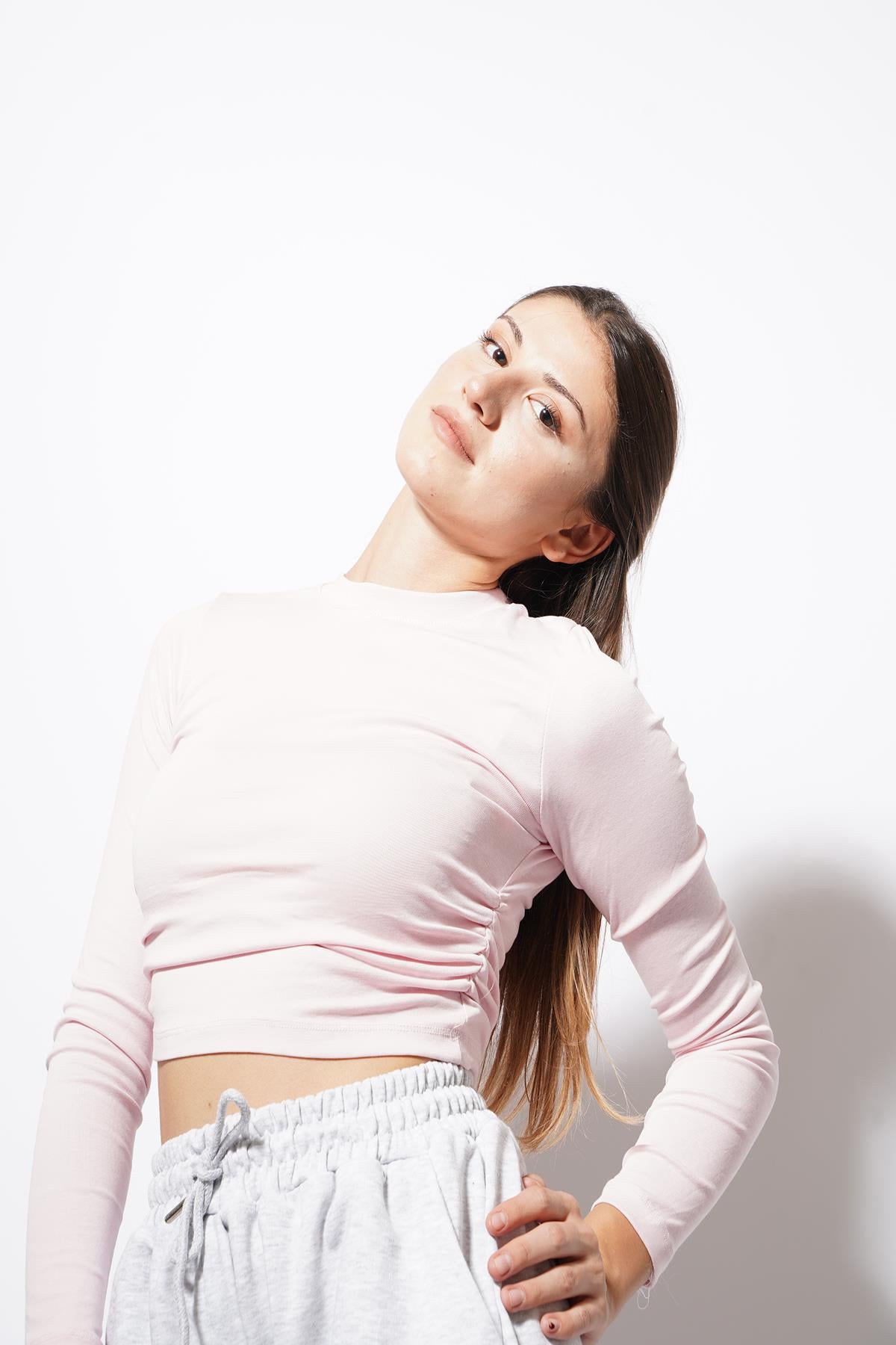 Angle Yan Büzgülü Body Pembe