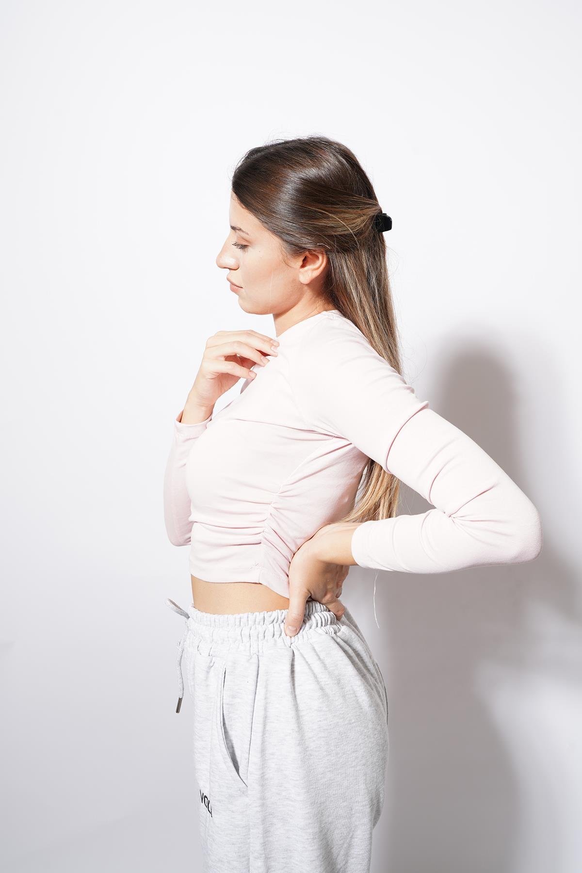 Angle Yan Büzgülü Body Pembe