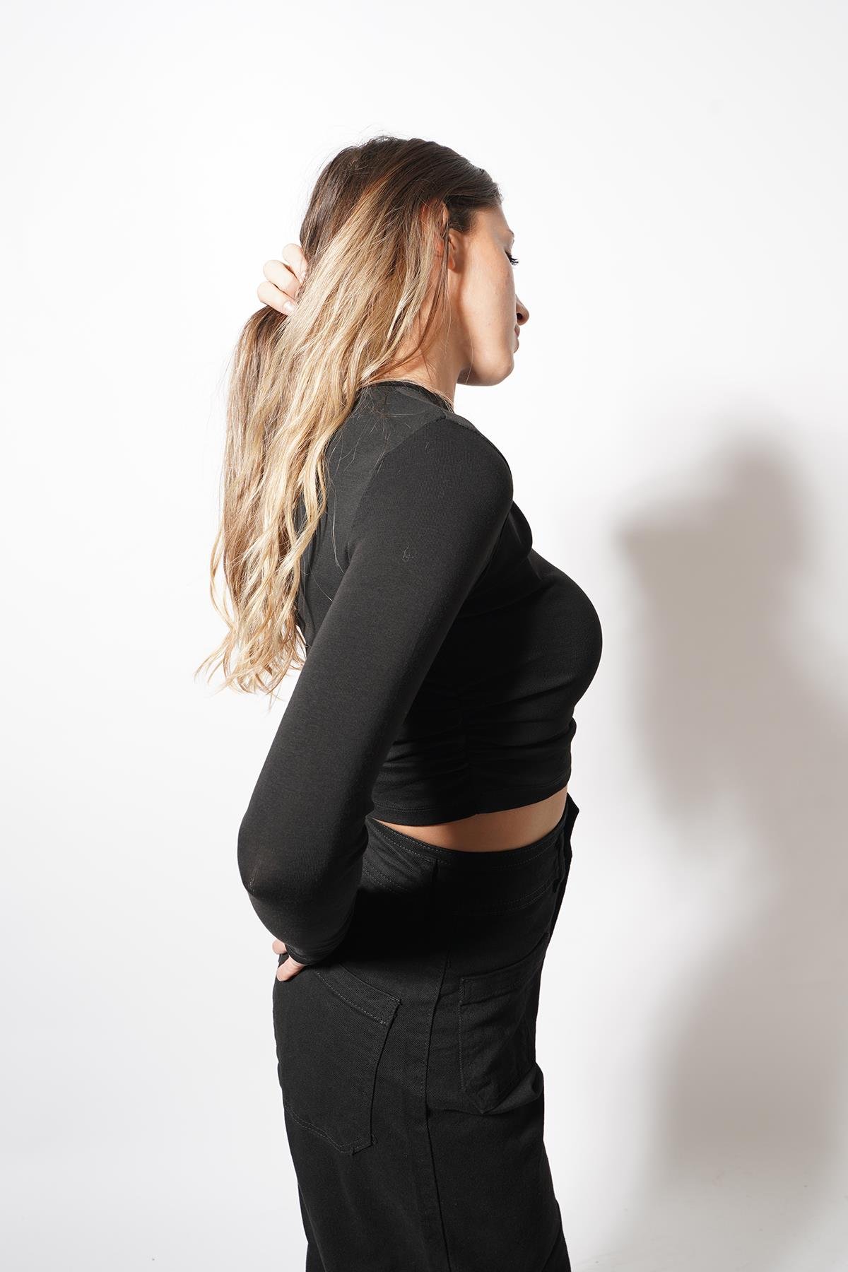 Angle Yan Büzgülü Body Siyah