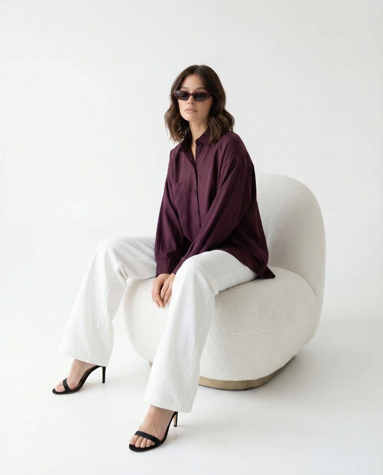 Basic Oversize Gömlek Bordo