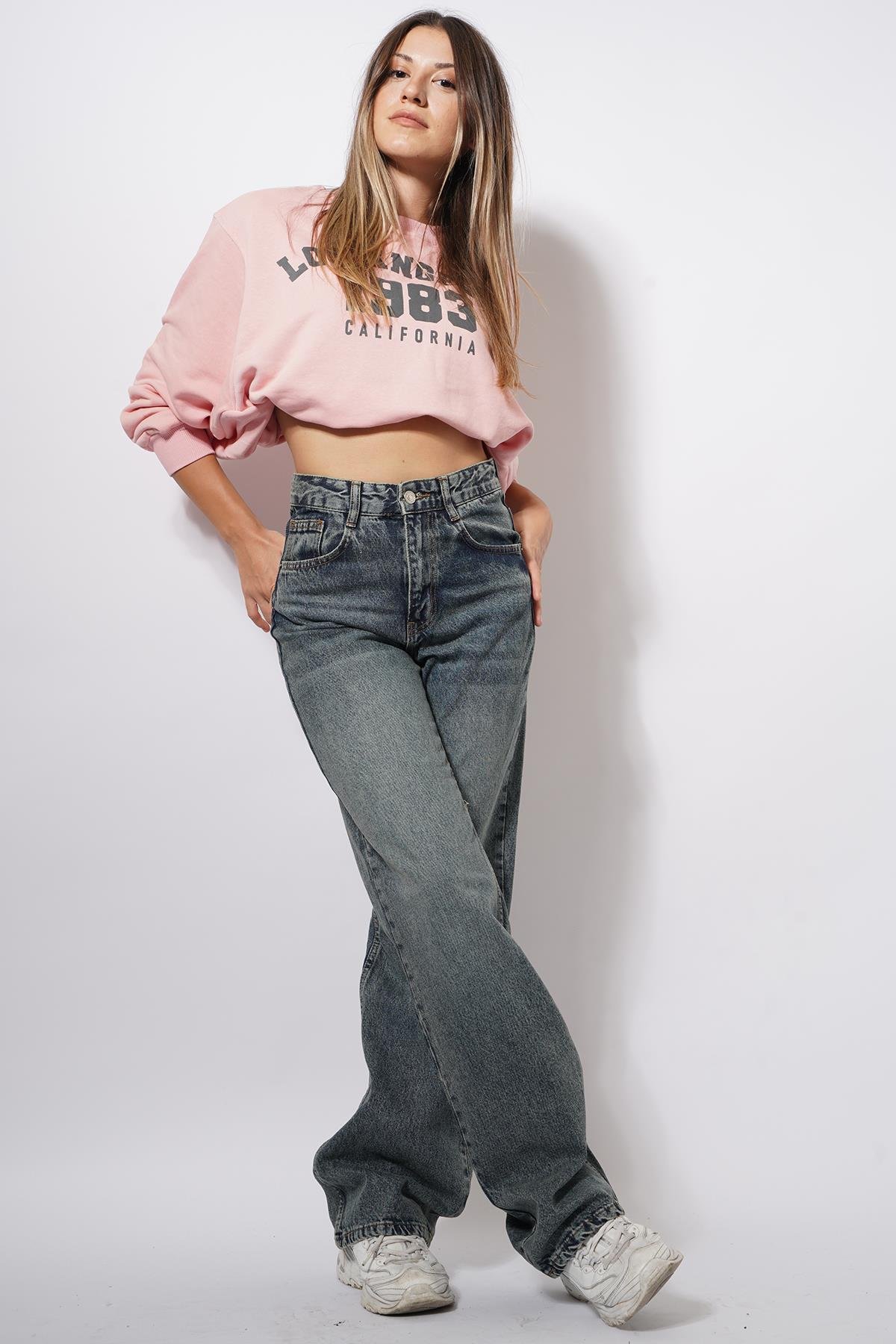 Bayne Wide Leg Pantolon  Gri Mavi