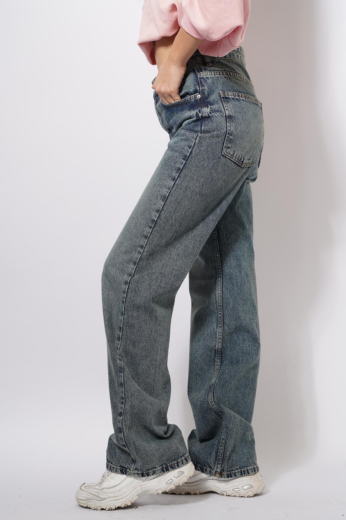 Bayne Wide Leg Pantolon  Gri Mavi