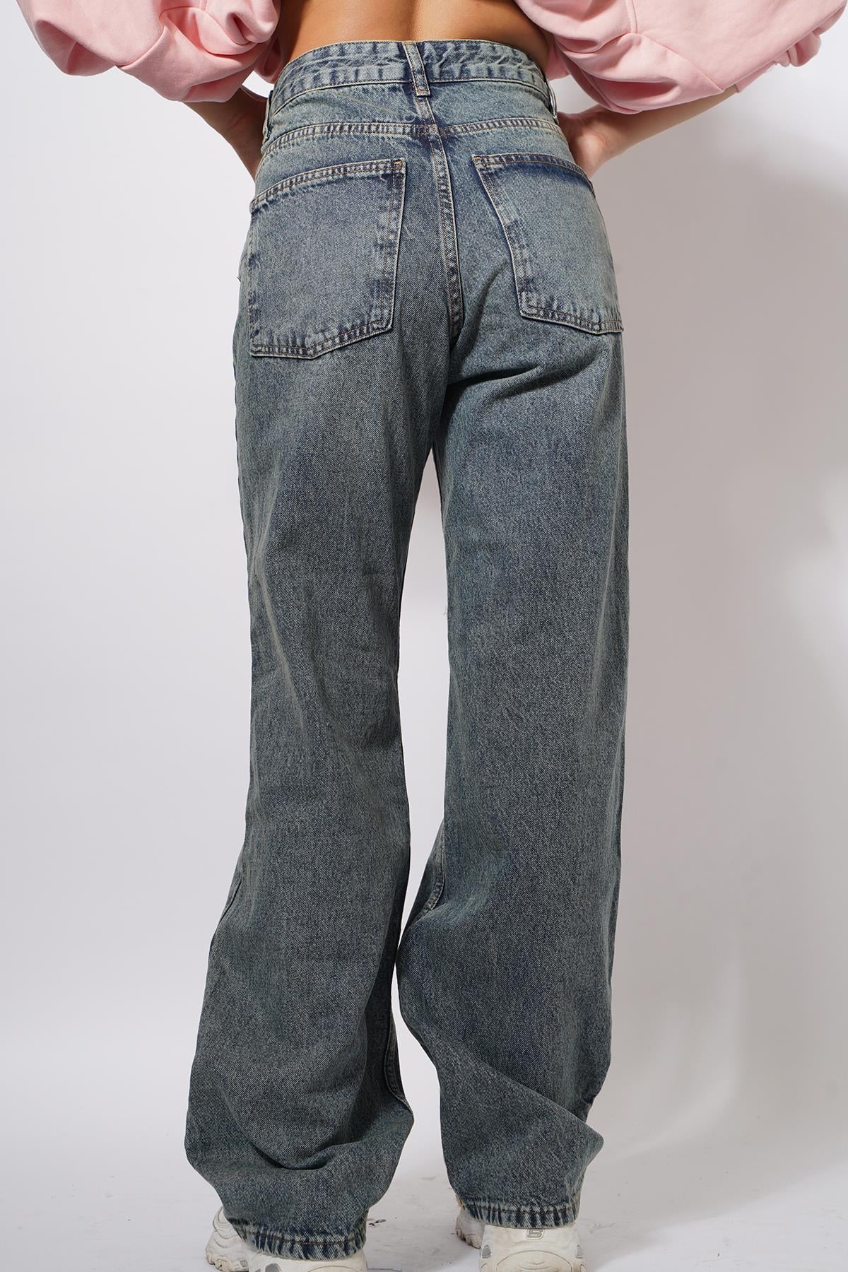 Bayne Wide Leg Pantolon  Gri Mavi