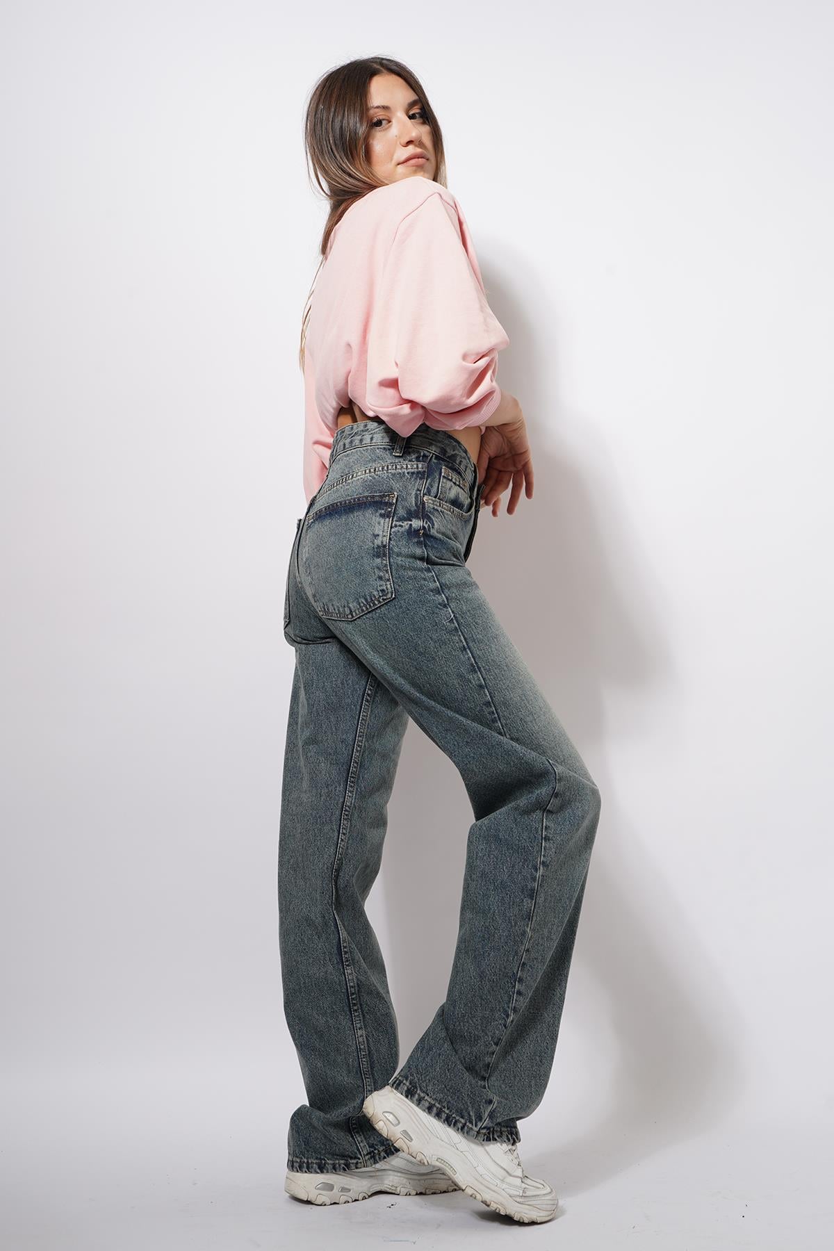 Bayne Wide Leg Pantolon  Gri Mavi