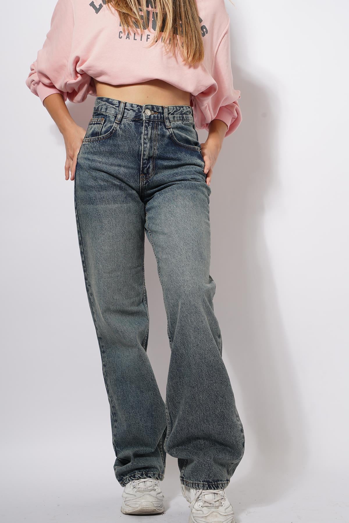 Bayne Wide Leg Pantolon  Gri Mavi