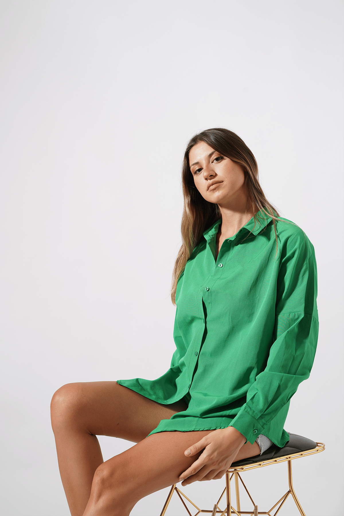 Besra Yüksek Kalite Oversize Kadın Gömlek YESIL