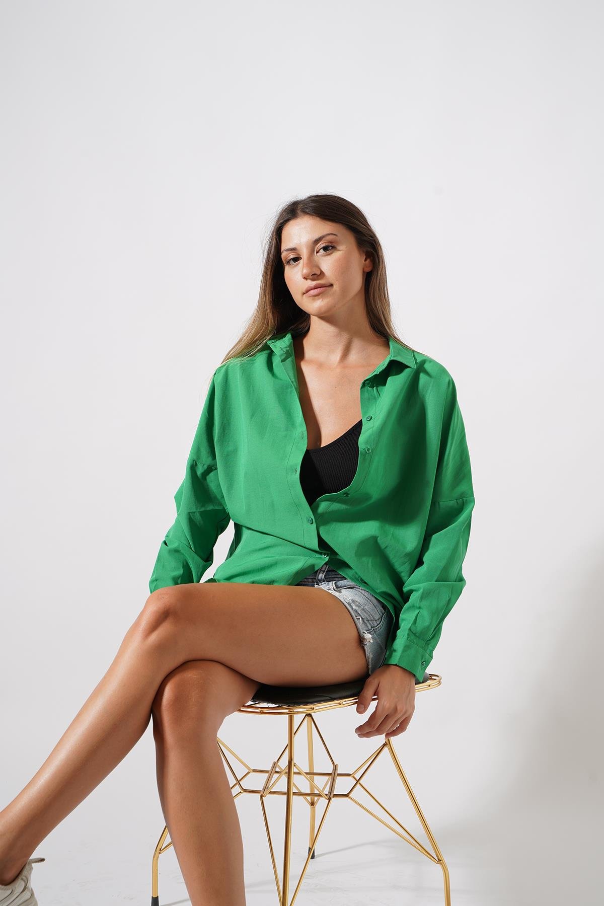 Besra Yüksek Kalite Oversize Kadın Gömlek YESIL
