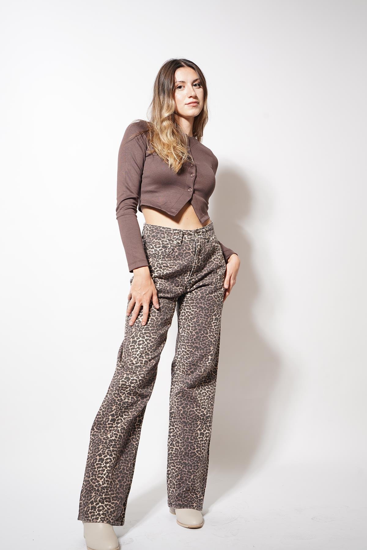 Bula Leopar Detaylı Kot Pantolon Leopar