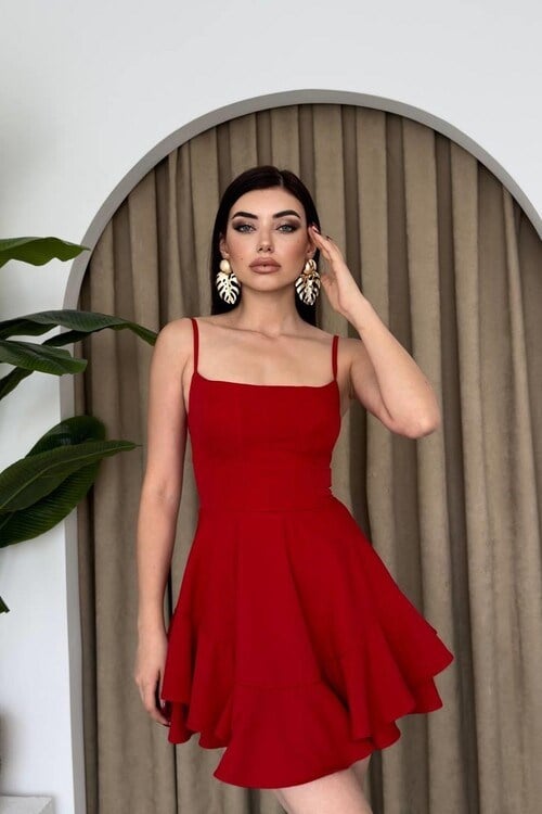 Corne İp Askılı Elbise Kırmızı
