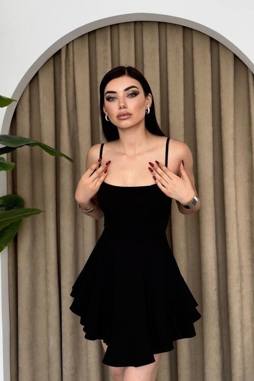 Corne İp Askılı Elbise Siyah