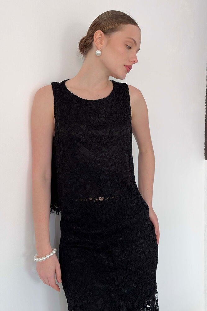 Crise Dantel Kolsuz Bluz Siyah