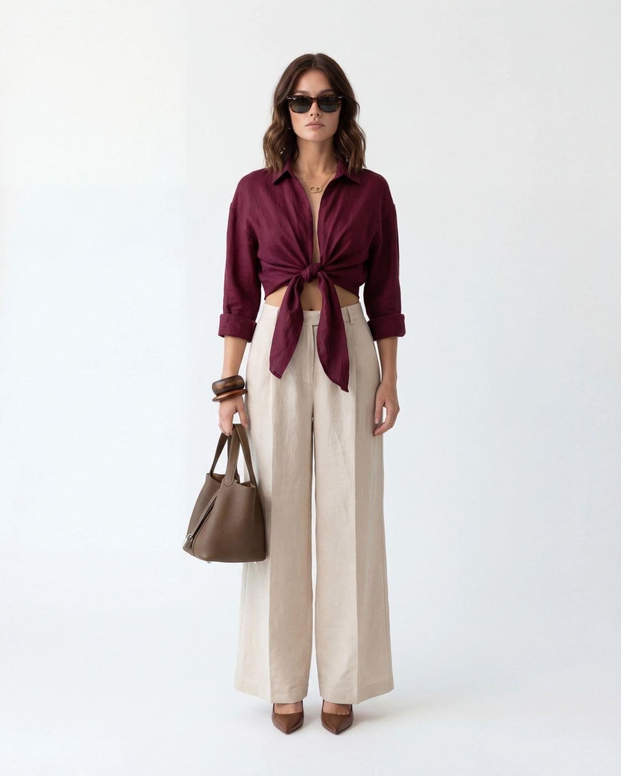 Damley Ön Bağlamalı Crop Bordo