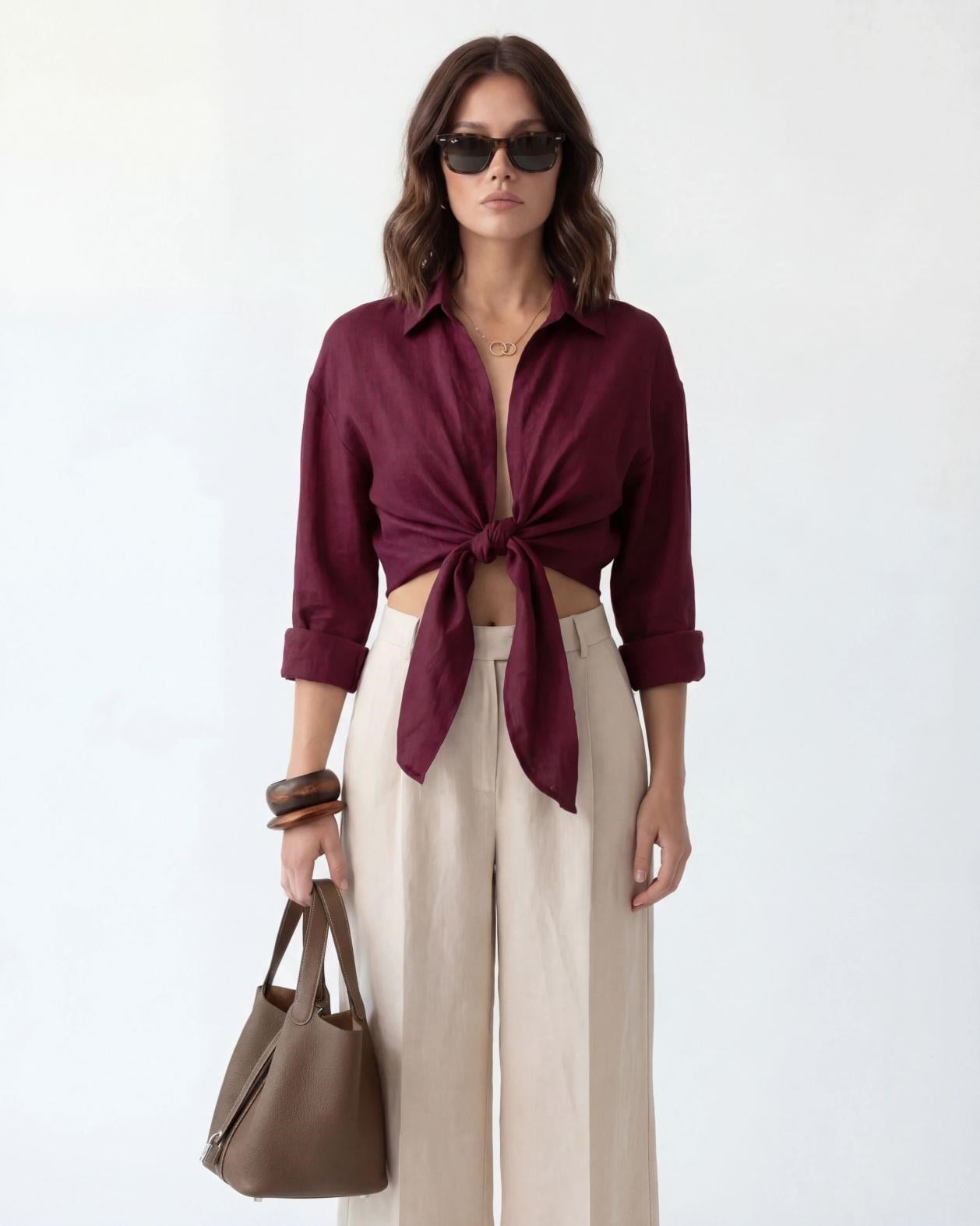 Damley Ön Bağlamalı Crop Bordo