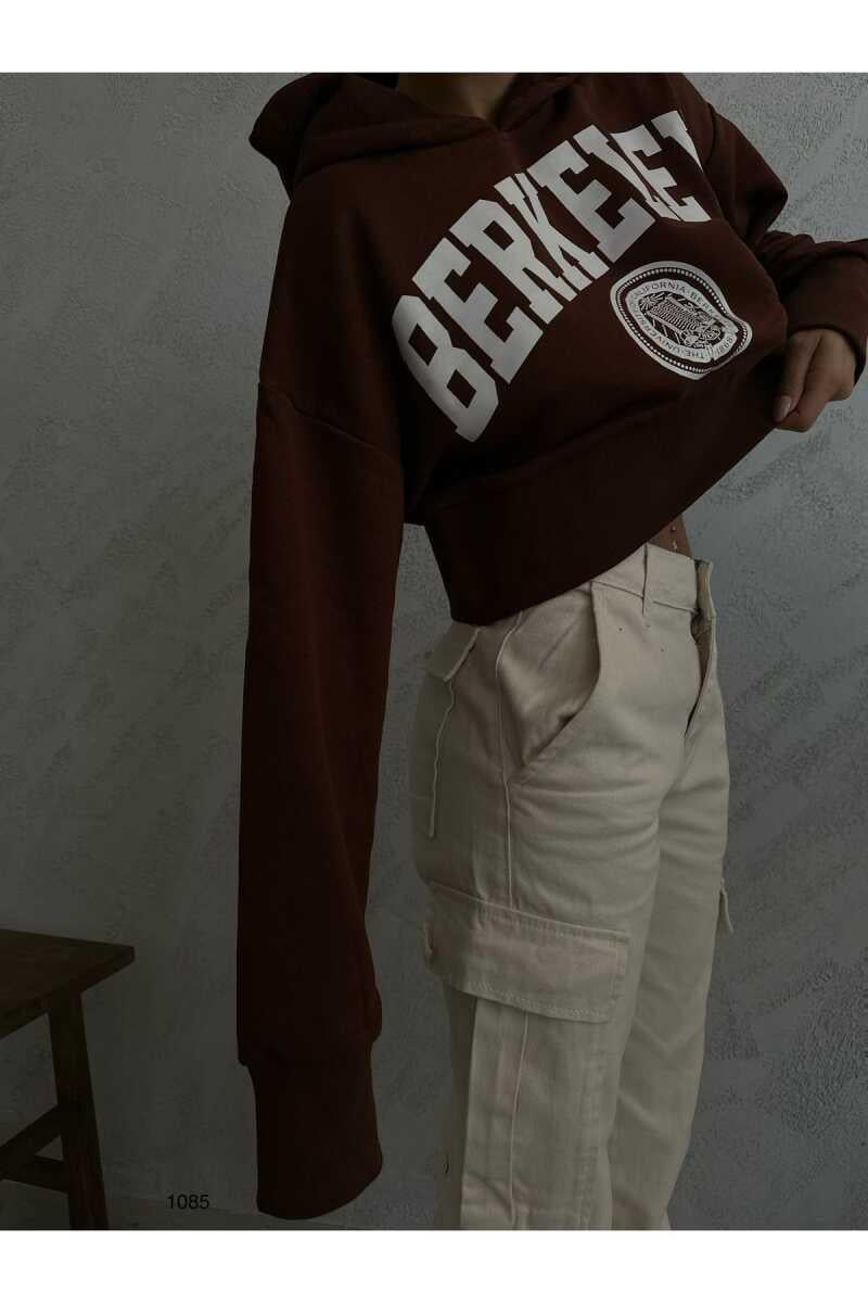 Diana Yüksek Kalite Kadın Crop Sweatshirt  Kahve