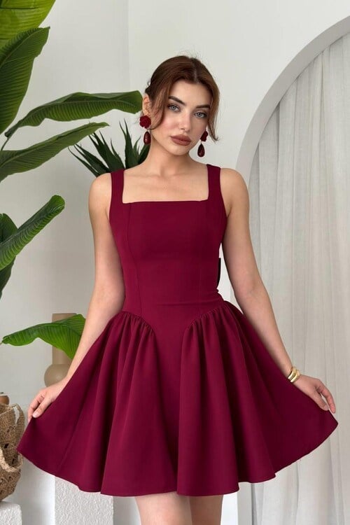 Dresna Fiyonk Detaylı Elbise Bordo