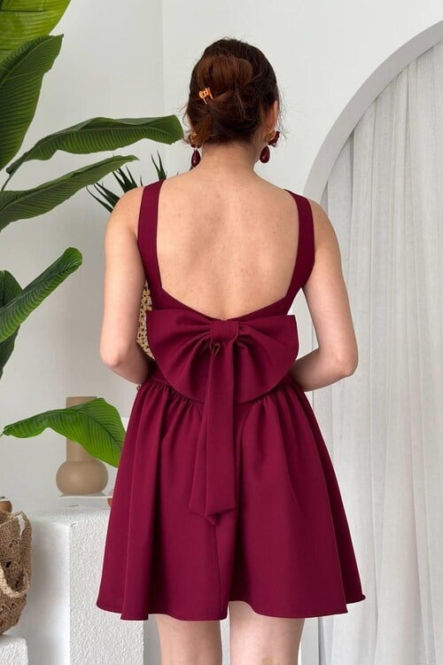 Dresna Fiyonk Detaylı Elbise Bordo
