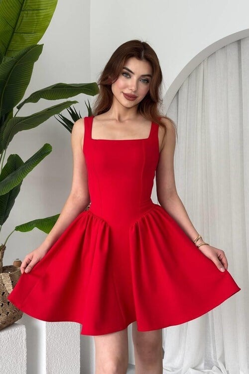 Dresna Fiyonk Detaylı Elbise Kırmızı