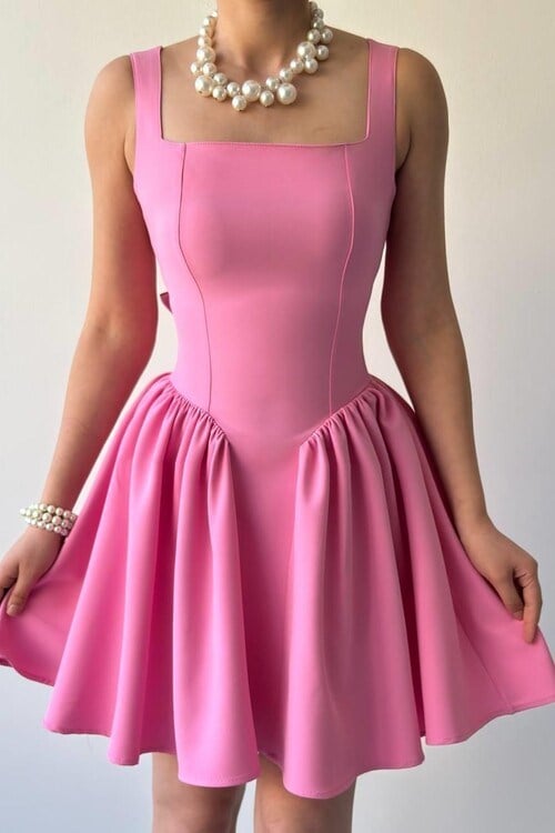 Dresna Fiyonk Detaylı Elbise Pembe