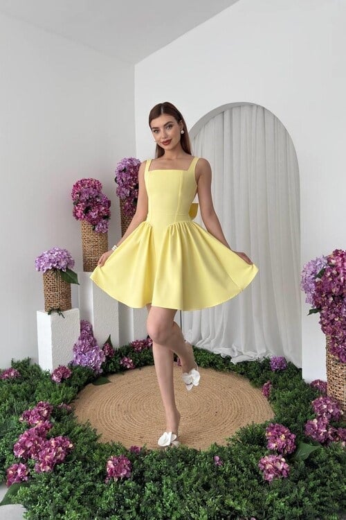 Dresna Fiyonk Detaylı Elbise Sarı